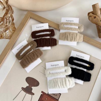 China The other milk coffee cotton | big barrettes BB clip joker hair clip plush pleated autumn and winter Korean two-piece suit new for sale