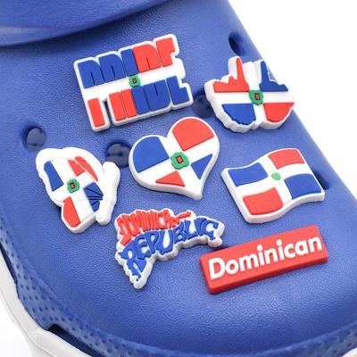 China Popular Dominican Republic croc shoe charm hobble charm flag PVC croc shoe charm for hobble croc shoe charm decoration for sale