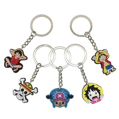 China Cartoon Anime Key Chain PVC Key Chain Luffy Metal Pendant One Piece Rubber Key Ring For Car Key Accessory for sale