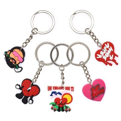 China Wholesale Cute Rubber PVC Keychains Promotional Soft Charms Key Ring Bunny Love Heart Cartoon Evil Croc for sale