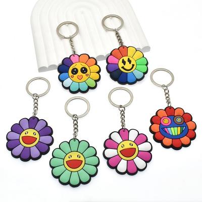 China Cartoon Wholesale PVC Rubber Silicone Rainbow Sunflowers Key Chain Key Chain for sale