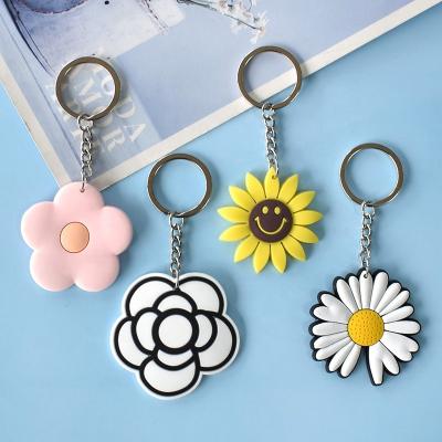 China Cartoon PVC Key Chain Camellia Rose Pendant Key Rings Woman Car Key Accessories Sunflower Key Chain for sale