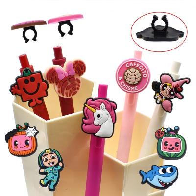 China Flexible and Releasable PVC Pencil Topper Cute Cartoon Silicone Pen Clip Decoration for sale