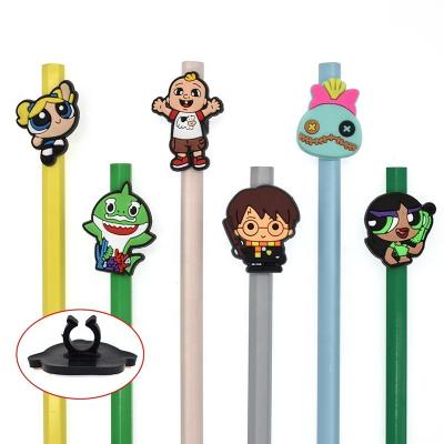 China Wholesale Flexible and Releasable Pencil Topper Cute PVC Cartoon Silicone Pen Clip Decoration for Kids Gift for sale