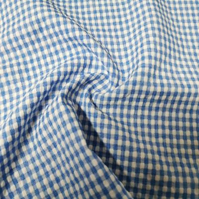 China Stretch Bubble Wrinkle T400 Plaid Ripstop Polyester Stretch Fabric for sale