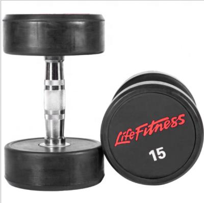 China Safe Comfortable Portable Fitness Dumbell Commercial Weighs Equipment Fitness Gym Set PU Black Round Dumbbell for sale