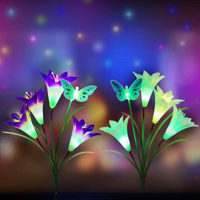 China Solar Garden 3LED Lily Flower RGB Color Changing Fabric Butterfly Light for Garden for sale