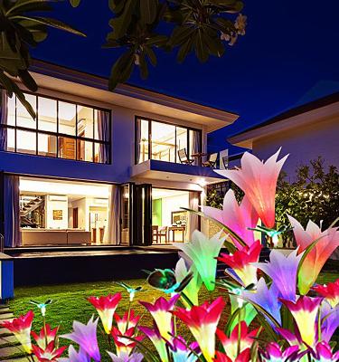 China Solar Lawn Light 3LED Lily Flower RGB Waterproof Cloth Butterfly Color Changing Yard Garden Decoration for sale