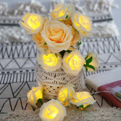 China Plastic+ Copper Wire Battery String Lights 2AA Battery Operated Indoor LED Rose Flower String Lights For Wedding Festiva for sale