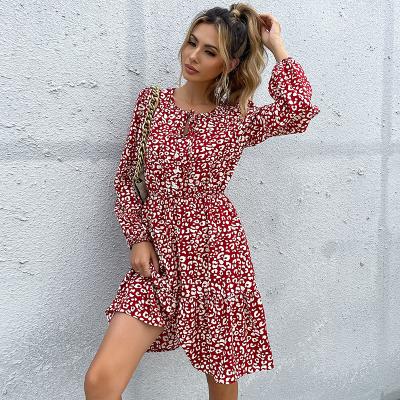 China 2021 Autumn Fall ladies boho long sleeve casual dresses summer elegant floral anti-static women's long sleeve clothing for sale