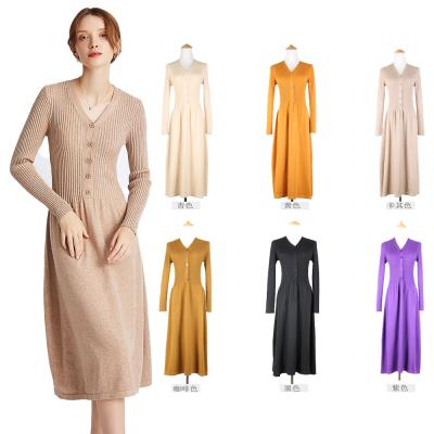 China Hot Sale Anti-Static Woman Knitted Pleated Dress Above Knee Ribbed Knit Dress Women for sale