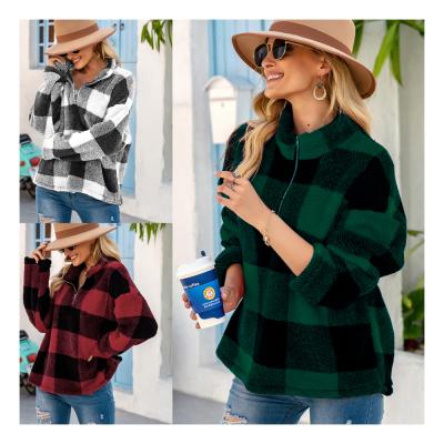 China QUICK DRY Plus Size Faux Fur Collar Women's Jackets Coats Women's Plaid Ditch Sweater Coat Hooded Leisure for sale