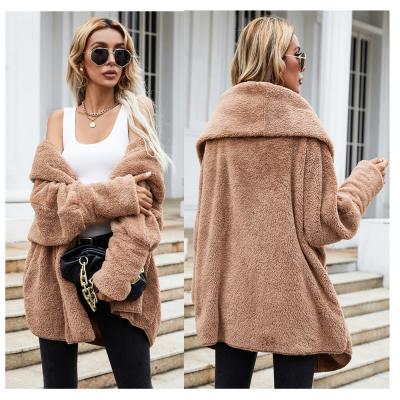 China 2021 Anti-wrinkle Women's Sweater Cardigan Coat Faux Fur Collar Women's Plush Jackets And Coats for sale