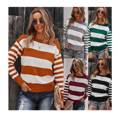 China 2021 Wholesale Color Block Stripe Women Winter Anti-pilling Sweater Women's Pullover Sweater Women for sale