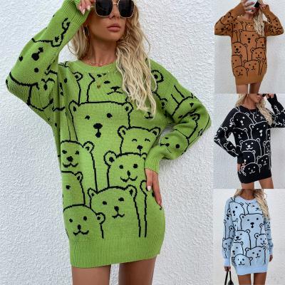 China 2021 Wholesales Knitted Dress Anime Sweater Cartoon Bear Anti-Static Animal Printed Dress Sweaters Anime Women for sale