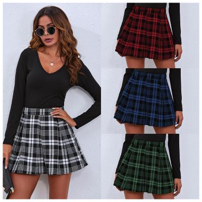 China Anti-Static Mini Plaid Skirt Casual College Ruched Pleated Short Skirt Woman for sale