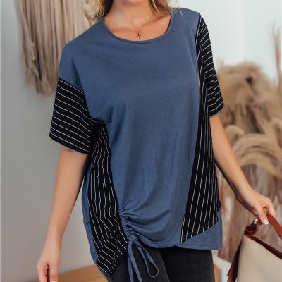 China 2021 Anti-wrinkle stylish ruchted fashion plus size women shirt crew neck poketed t-shirt for sale