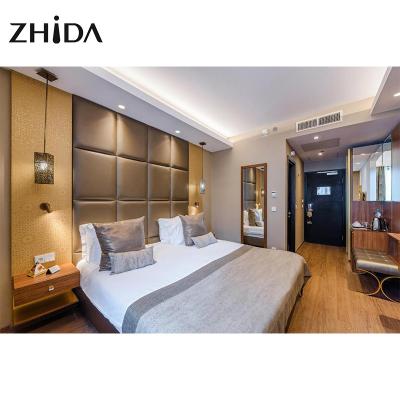 China Modern Walnut Color Wooden Hotel Bedroom Furniture For Hotel Pension Apartment Homestay for sale