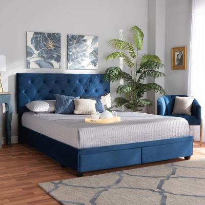 China Factory Direct China Ornate Bedroom Furniture With 2 Storage Drawers Velvet Upholstered Strong Platform Bed for sale