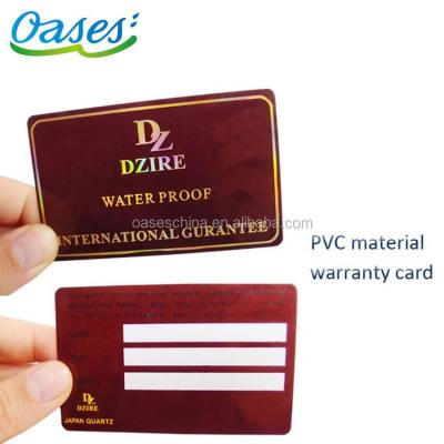 China Home Offset Printing Plastic Watch Warranty Card for sale