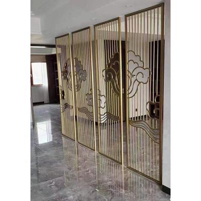 China Decor Gold Colored Light Interior Partition Panels Room Divider Screen Laser Cut Stainless Steel Decorative Metal Screens for sale