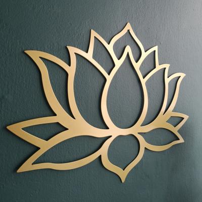 China Modern Gold Lotus Flower Wall Art Black Zen Yoga Art Gift Yoga Gifts Bridal Shower Wall Art Decor Lotus Metal Zen Living Room Decor for sale