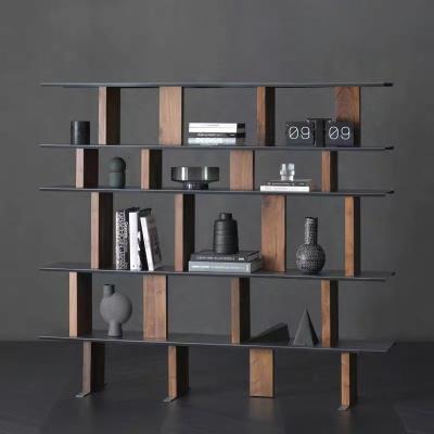 China Italian Luxury Good Quality Modern Minimalist Bookcase Metal Solid Wooden Book Shelves Wooden Floor for sale