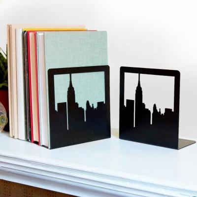 China Inexpensive Book Stopper Customize New York City Record Black Metal Book Shelves Bookends for sale