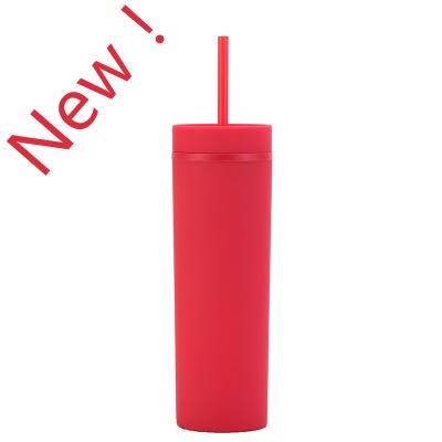 China Durable Double Layer Plastic Cup Frosted Paint Water Cup 16OZ Rubber Straight Straw Mug for sale