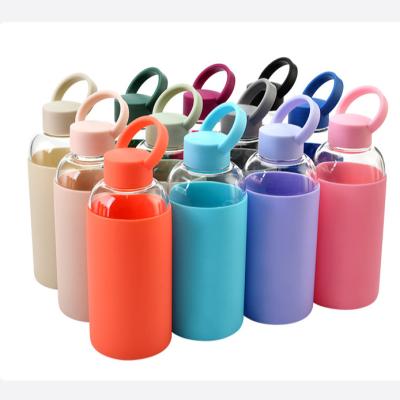 China Viable Silicone Water Bottle BPA Free Glass Water Bottles Travel Gym Camping Hiking Drinking Cup For Sport for sale