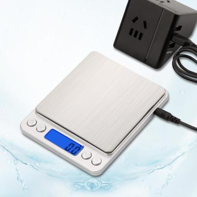 China With USB 2000g 200g/0.01g 100g/0.01g Scale Tray Battery Power Rechargeable Palm Measures Electric Scale Weight Balance Digital Kitchen Scales for sale