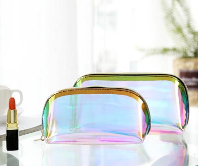 China Portable Fashionable Luxury Small Transparent Waterproof Makeup Beauty Rainbow Plain TPU OEM Cosmetic Bag for sale