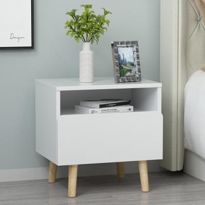 China 1 Drawer Bedside Cabinet Modern Hotel Bedside Table Foldable Customizable White Solid Wood Small 1 Drawer Nightstand for sale