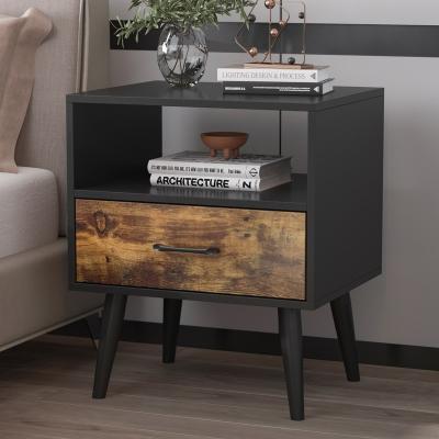 China Wholesale Foldable Modern Nightstands For Bedroom Furniture Storage Box Cabinet Black Bedside Table Wood Wooden Nightstand for sale