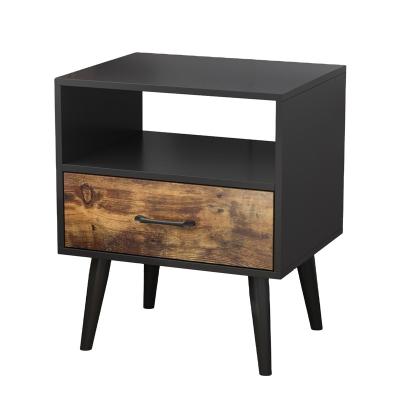 China Wholesale Professional Black Natural Oak Metal Foldable Legs Painted Home Bedroom Bedside Table for sale