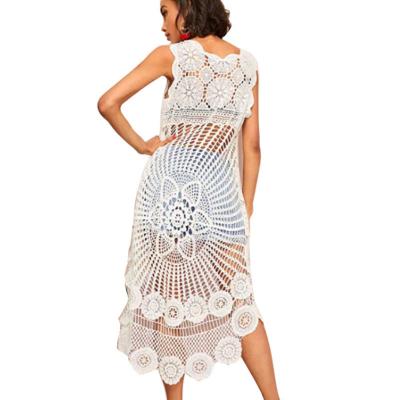 China Type Anti-Static Casual Embroidered Lace Swimsuit Cover 100cotton Beach Women's Dress for sale