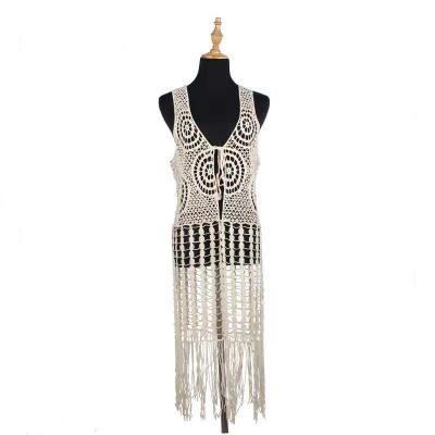 China New anti-static crochet new design o-neck crochet pure color fancy quality high quality sleeveless women dress for sale