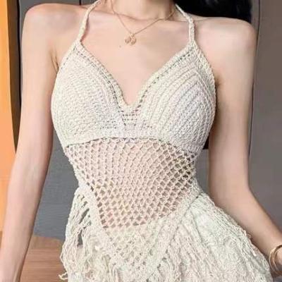 China Bohemian Plus Size Factory Aura Micro Bikini Halter Patchwork Swimsuit Crochet Knit Bikini For Women for sale