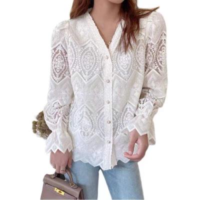 China 2022 Top Fashionable Anti-pilling Women Crochet Blouses Long Sleeve Crochet Knitting Elegant Crochet Garment Hollow Out To Crochet Clothing for sale