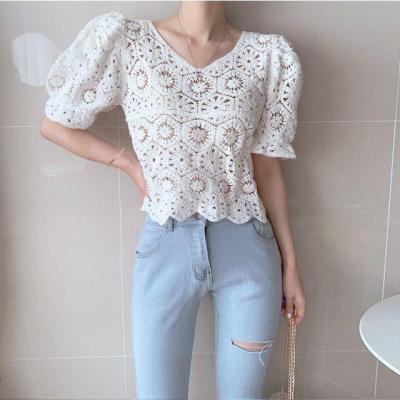 China Latest Anti-pilling Crochet Tops Hollow Out Solid Crochet Garment Floral Crochet Embroidered New Summer Crochet Knitting Crochet Apparel for sale