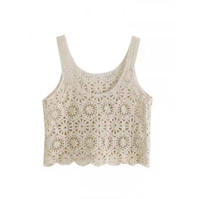 China Factory QUICK DRY women crochet top vintage crochet knitting crochet apparel top floral embroidery crochet sleeveless sweater for sale