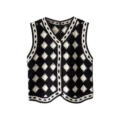 China New QUICK DRY crochet crochet cover up crochet sweater clothing preppy sleeveless camisole style V-neck crochet knit tops for sale