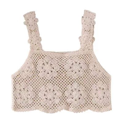 China New fashion QUICK DRY crochet knitting sleeveless floral solid pattern crochet sweater autumn crochet top knitted crochet apparel for sale