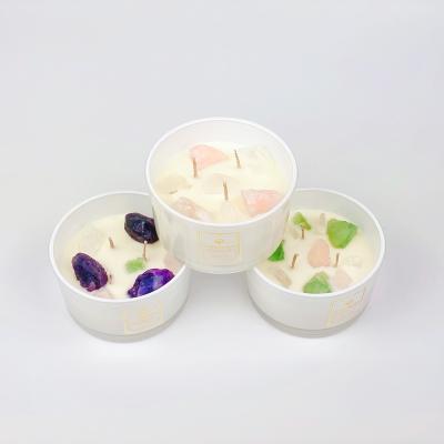 China Hot Selling America Europe Popular Luxury Handmade Healing Wax Gemstone Scented Hot Selling Crystal Three-Core Dried Flower Scented Candles for sale