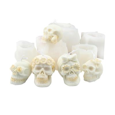 China New Rose Skull Candle DIY Birthdays Bowknot Romantic Skull Candle Decoration Aromatherapy Candle Halloween Gift Handmade Desktop Craft for sale