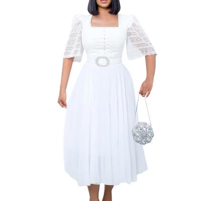 China Plus Size Anti-Static Women Short Sheath Dress Elegant Prom Dress Ladies Casual Lace Beading Chiffon Dress for sale