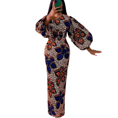 China Maxi Dresses For Women Elegent Evening Party Wear Vintage Anti-Static African Print Lantern Long Sleeve Fashion Style Dress for sale