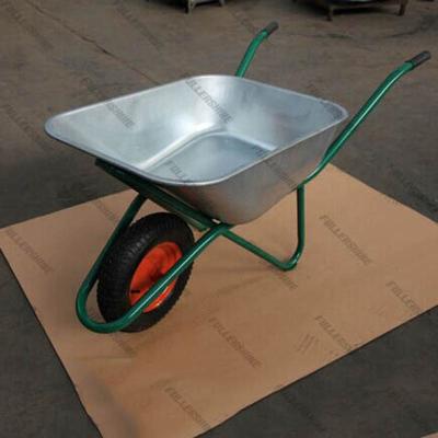 China Russia Style Heavy Duty Metal Wheelbarrow WB6418 With Galvanized Tray 0.8mm for sale