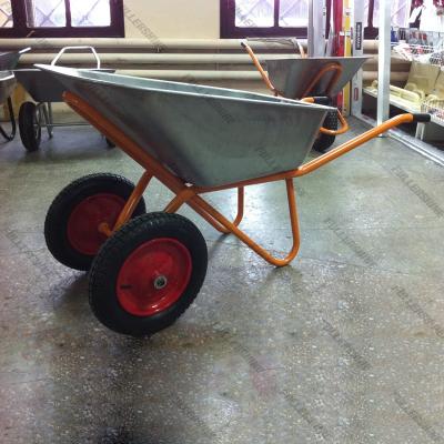 China Russia Model Metal Double Wheel Wheelbarrow WB6430 With 100L Tray for sale