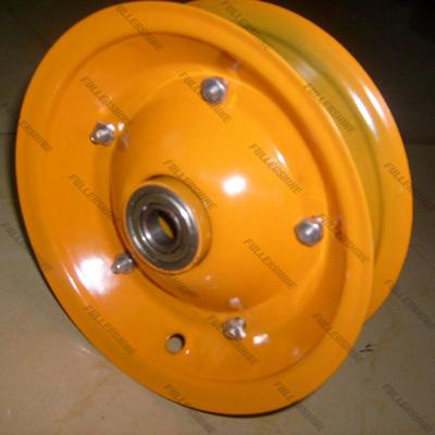 China Popular Building Material Stores Orange Screw / Welded Orange Metal Rim 4.00-8 With 6204ZZ Carbon Steel Bearing for sale